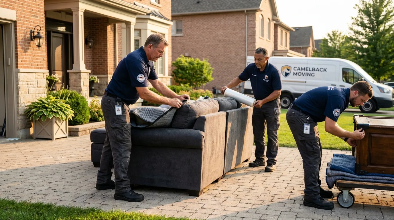 Large estate moving crew wrapping furniture in Huntsville, MO