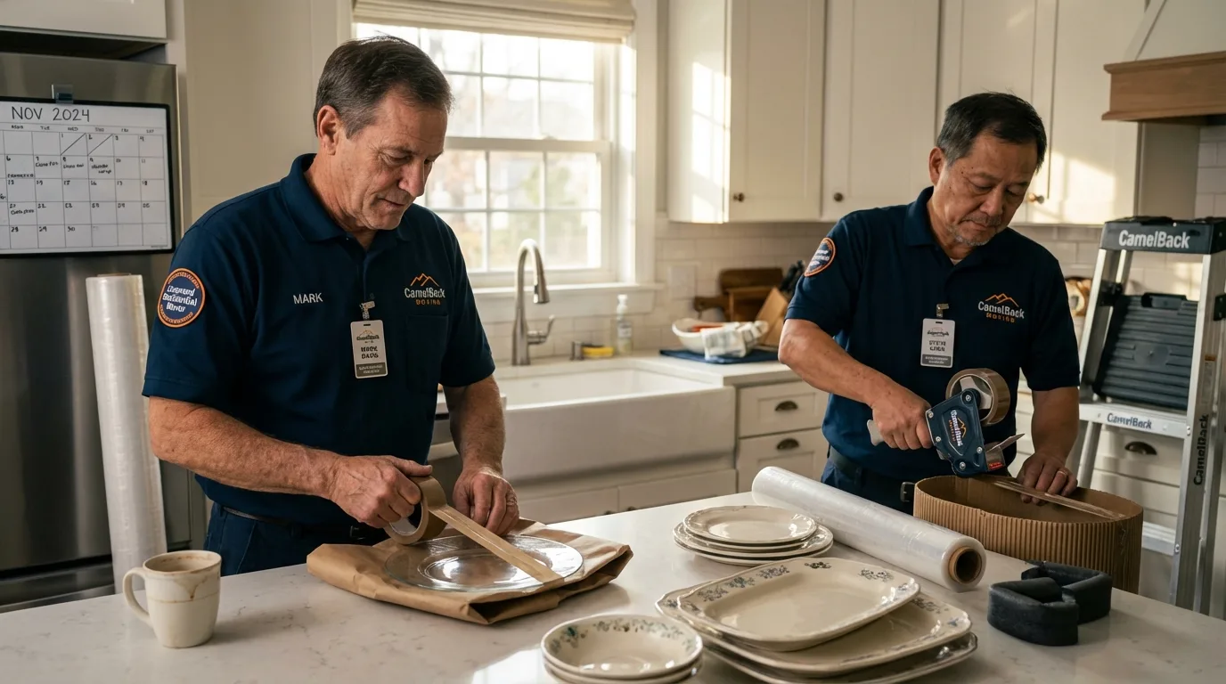 Professional crew packing kitchen dishware in Huntsville, MO